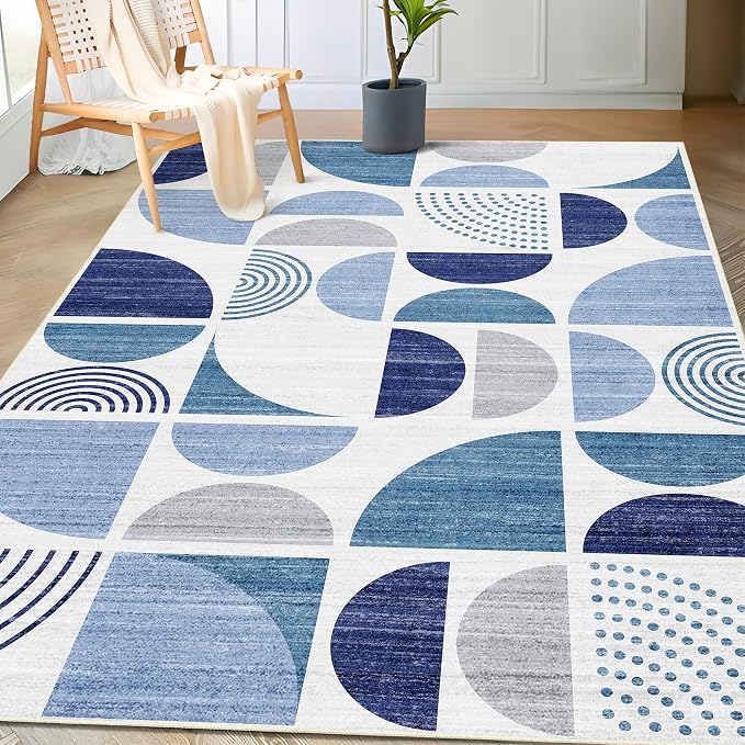 3x5 Rug Washable,Blue Boho Area Rugs Small Non Slip Modern Abstract | Machine Washable Throw Carpet for Bedroom Entryway Living Room Bedside Soft Low Pile Floor Indoor Bohemian Navy Blue