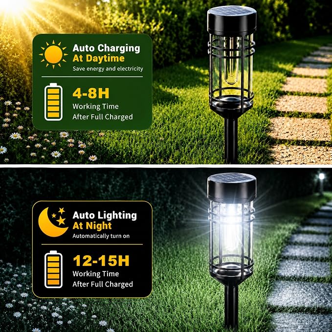 Amzarp 12 Pack Solar Garden Lights, Bright LED Solar Pathway Lights Outdoor IP65 Waterproof Rugged Shatterproof Auto On/Off for Landscape Garden Yard Walkway Driveway Lawn Lighting (6500K White Light)