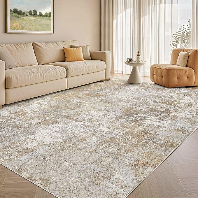 Tortania Washable 5x7 Area Rug for Living Room: Modern Abstract Neutral Large Soft Thin Rugs - Non Slip Indoor Carpet for Bedroom Dining Room Office Nursery Home Floor Decoration - Brown Grey