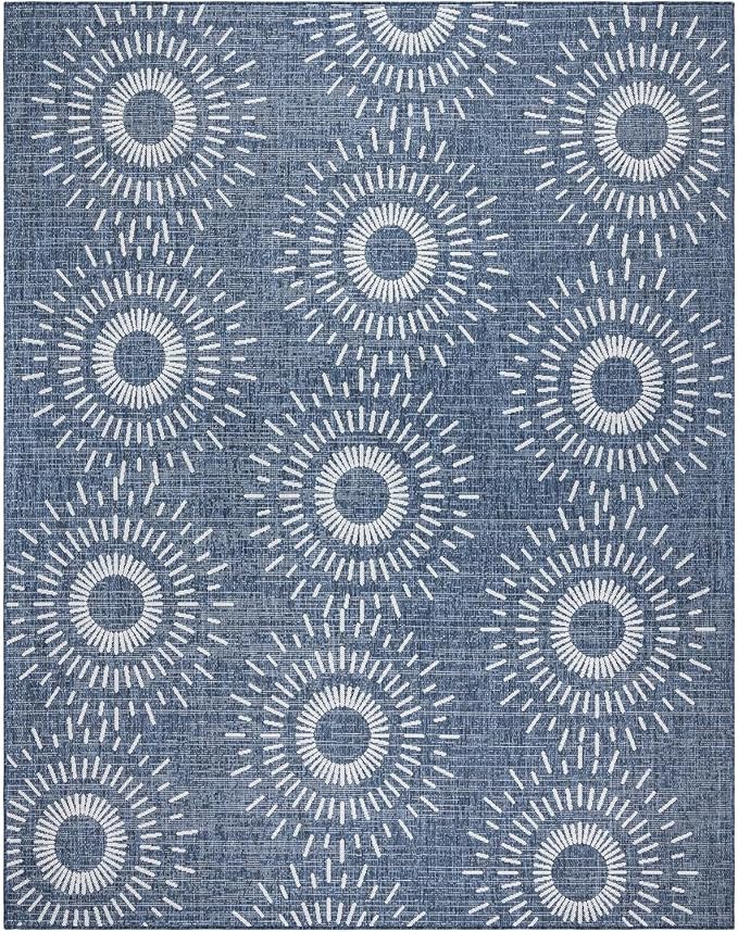 Gertmenian Indoor/Outdoor Flatweave Area Rug - 6x9 Medium, Stain & UV Resistant, Ideal for High Traffic Areas in Deck, Patio, Mudroom - Geometric, Navy, 32456