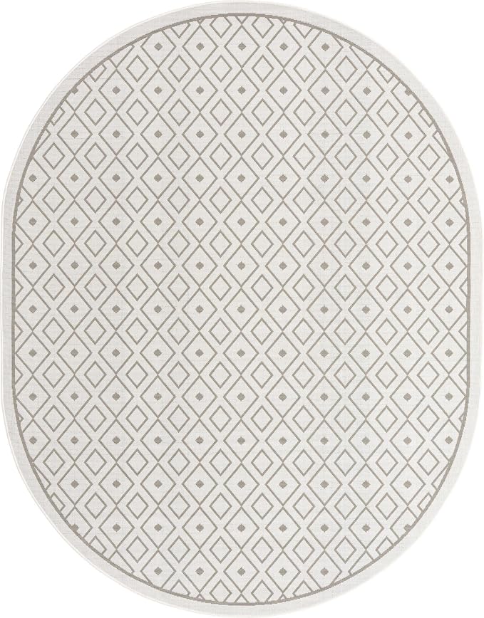 Unique Loom Outdoor Trellis Collection Area Rug - Kafes (7' 10" x 10' Oval, Ivory/ Gray)