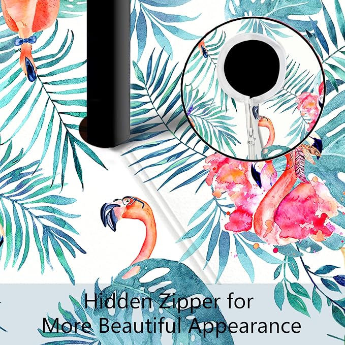 Outdoor Tablecloth with Umbrella Hole and Zipper, Rectangle Patio Table Covers for Spring/Summer, Machine Washable Outdoor Picnic Table Cloth (Flamingo, 60" × 120" Oval)
