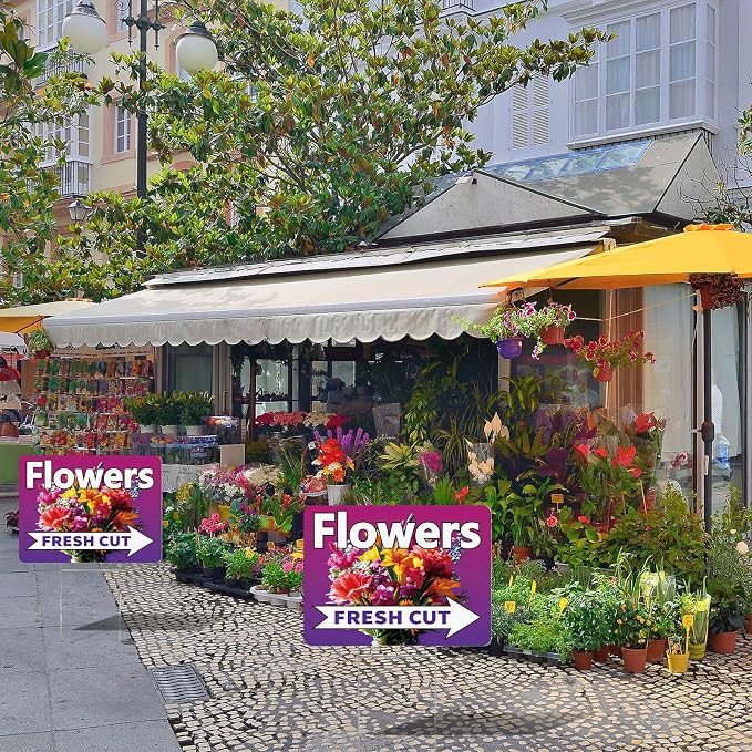Pinkunn 3 Pack 16 x 12 Inch Fresh Cut Flower Yard Signs with Stakes Double Sided Weatherproof Garden Signs for Shops, Markets Events
