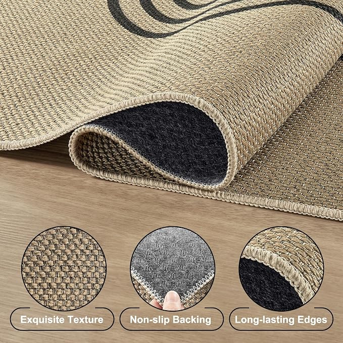 UERMEI 3x5 Outdoor Jute Area Rug Patio Farmhouse Geometric Brown | Indoor Outdoor Washable Non Slip Pet Friendly Carpet for Door Mat Area Rug for Patio Bedroom Living Room Kitchen Porch