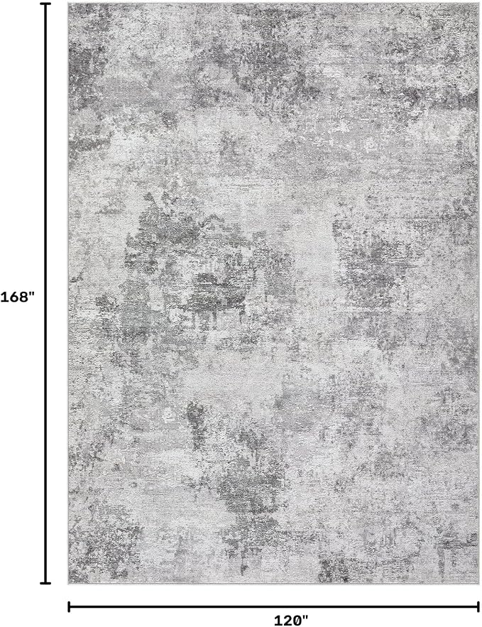 Tortania Washable 10x14 Area Rug for Living Room: Modern Abstract Neutral Large Soft Thin Rugs - Non Slip Indoor Carpet for Bedroom Dining Room Office Nursery Home Floor Decoration - Smoky Gray