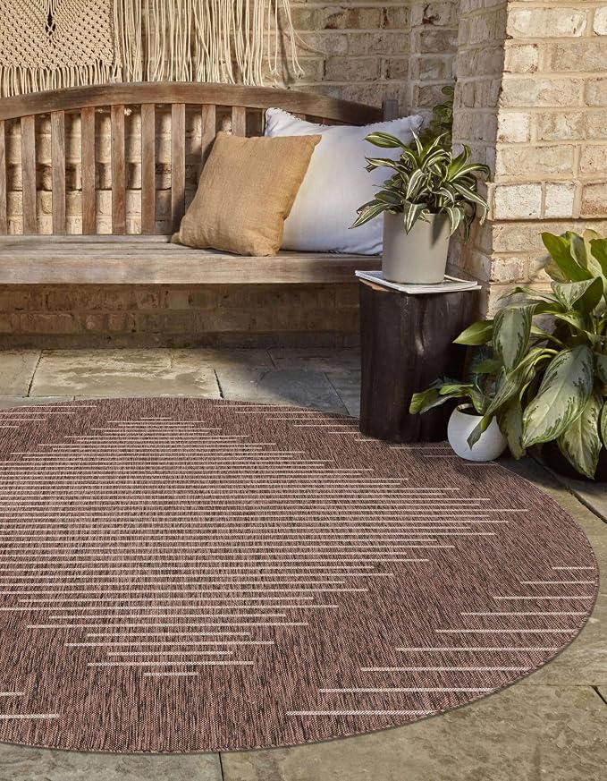 Unique Loom Outdoor Modern Collection Area Rug - Tambor (7' 10" Round, Brown/ Ivory)