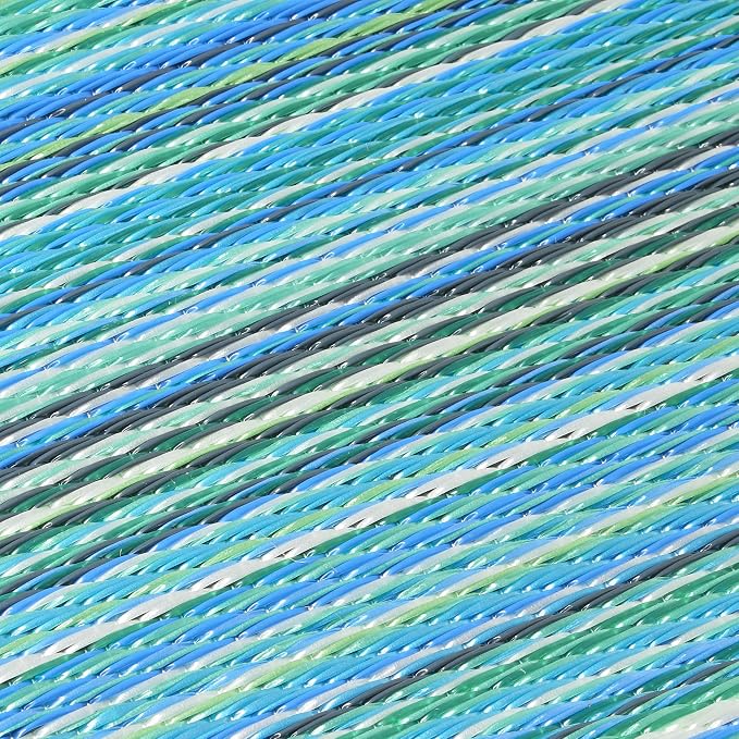 Fab Habitat Striped Non Slip Doormat - Durable, Thin - Recycled Plastic - Entryway, Front Door, Porch, Patio - Cancun Turquoise/Moss Green (24" x 36" Non-Slip)