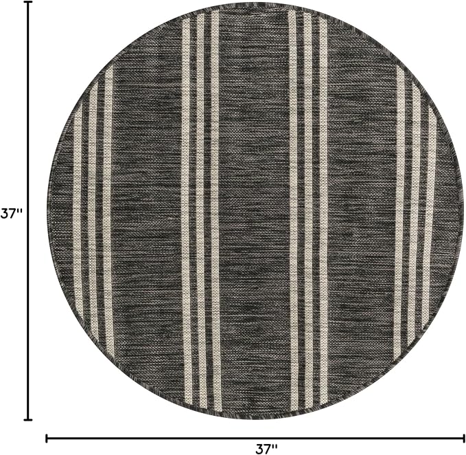 Unique Loom Outdoor Collection Area Rug - Anguilla (3' 1" Round, Charcoal/ Ivory)