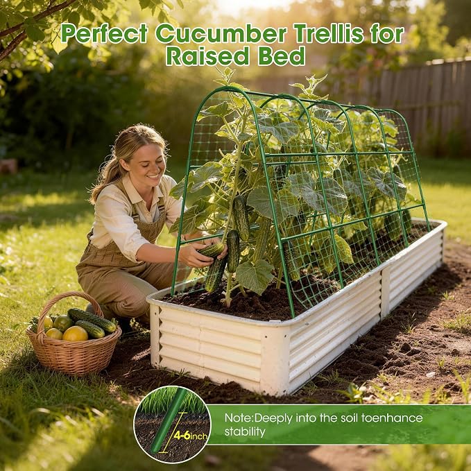 Cucumber Trellis for Raised Bed,U-Shape Garden Trellis for Climbing Plants Outdoor, Metal Arch Vegetables Trellis, Plant Support for Vine (Green, 63" Lx21.6 Wx47.2 H-Large)