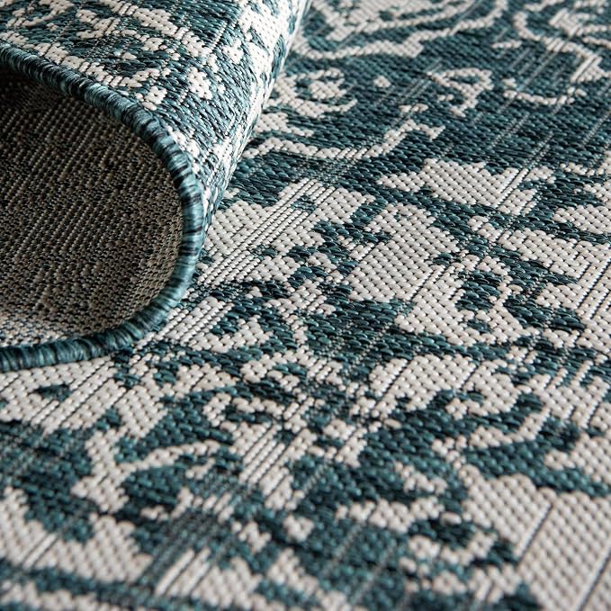 Unique Loom Jill Zarin Outdoor Collection Area Rug - Dubai (7' 10' x 10' Oval, Teal/ Ivory)