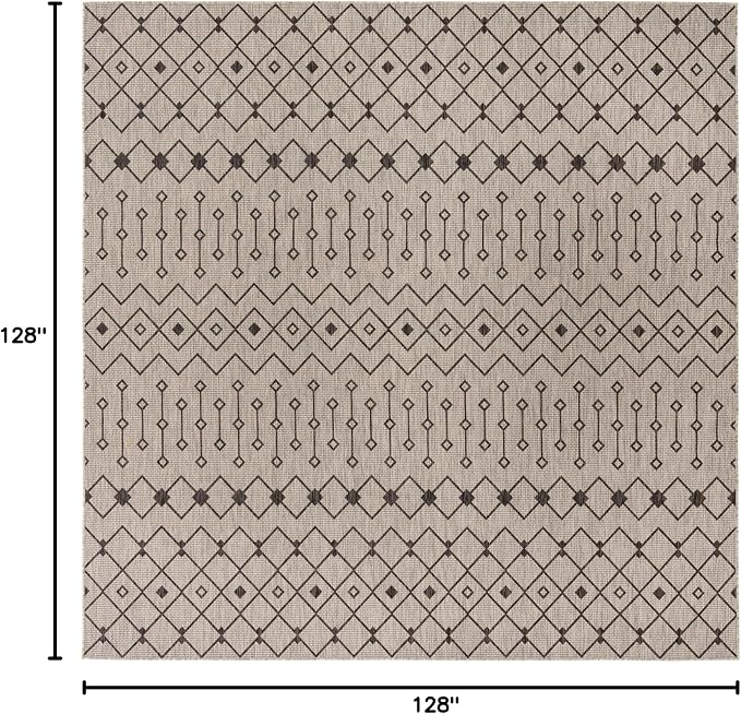 Unique Loom Outdoor Trellis Collection Area Rug - Tribal Trellis (10' 8" Square, Gray/ Black)