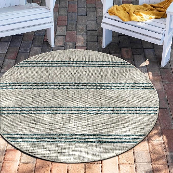 Unique Loom Jill Zarin Outdoor Collection Area Rug - Anguilla (4' 1' Round, Light Gray/ Teal)