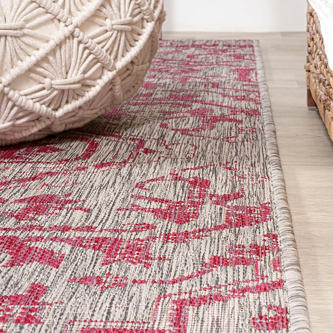 JONATHAN Y Boho Medallion Indoor Outdoor Runner Rug 2X8 Light Gray/Fuchsia, Estrella Textured Weave for Backyard, Patio, Porch, Easy-Cleaning, High Traffic, Pet-Friendly, Non-Shedding (SMB105F-28)