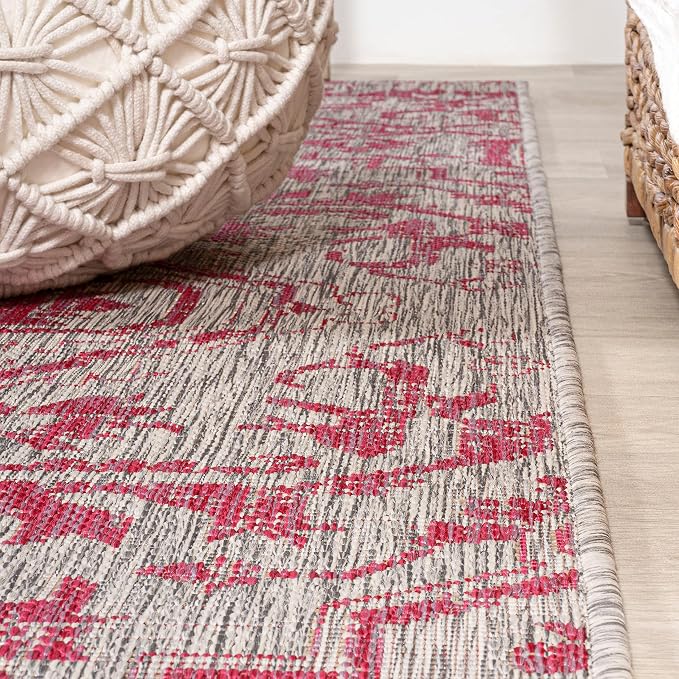 JONATHAN Y Boho Medallion Indoor Outdoor Round Area Rug 5 Ft Light Gray/Fuchsia, Estrella Textured Weave for Backyard, Patio, Porch, Easy-Cleaning, High Traffic, Pet-Friendly Non-Shedding SMB105F-5R