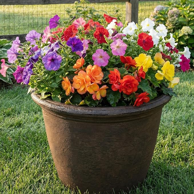 Sunnydaze 20-Inch Anjelica Large Plastic Pot for Plants - Outdoor Double-Walled Large Plastic Planter with Drillable Drainage Holes - Rust