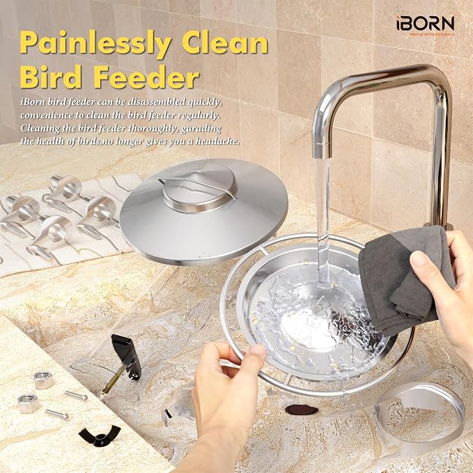 iBorn Metal Bird Feeder for Outside Hanging,Wild Bird Feeders for Cardinal,17cm Large Roof&Nickle,35CM Long,2lb Capacity 8 Ports (Seed is not Included)
