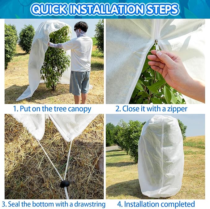KXCOFTXI 2Pcs Plant Covers, 7.9x5.9FT Winter Tree Covers with Drawstring and Zipper, Frost Cloths for Outdoor Plants (White)