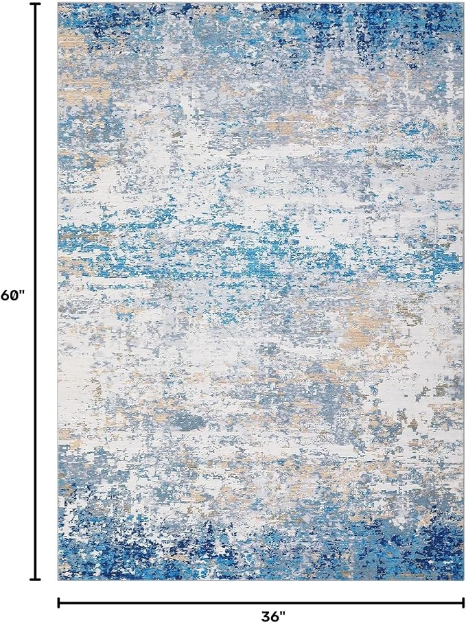 ROYHOME Modern Abstract Area Rug 3x5 Non Slip, Blue/Grey | Non Shedding Rug Low Pile Stain Resistant for Bedroom Living Room