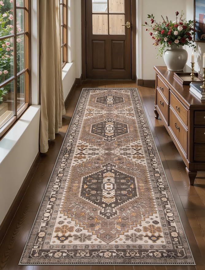 Ciicool Long Washable Runners Area Rug for Hallways,Ultra Soft 2x8ft Carpet | Oriental Non-Slip Hazel Indoor Vintage Entry Rugs for Kitchen Entryway Bedroom Bedside Living Room Laundry Bathroom Decor