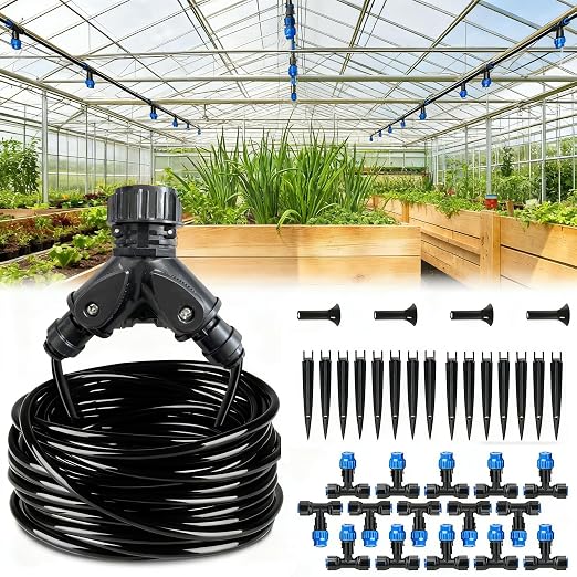 Drip Irrigation System，1/4" Blank Distribution Tubing Watering Hose, DIY Micro Sprinkler Automatic Plant Waterer for Garden, Greenhouse, Raised Bed, Patio & Outdoor Plants （59FT