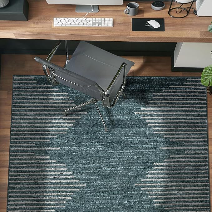 Rugshop Bohemian Stripe Stain Resistant High Traffic Area Rug Teal 5' x 7' | High Traffic,Fade Resistant, Living Room, Bedroom, Dining Room, Home Office, Kitchen, Entryway, Hallway, Nursery,Basement