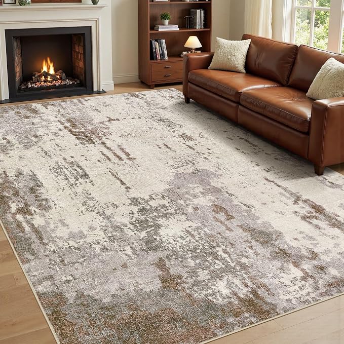 UERMEI 8x10 Area Rug Living Room Rugs - Washable Neutral Modern Abstract Soft Thin Large Rug Indoor Floor Non Slip Rug Carpet for Bedroom Under Dining Table Home Office Decor - Brown/Grey/Beige
