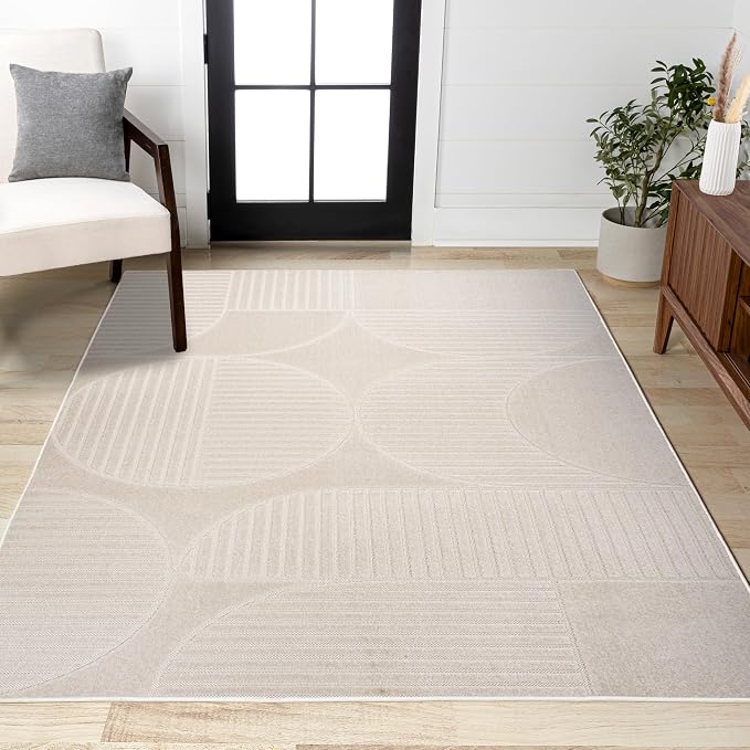 JONATHAN Y Nordby High-Low Arch Striped Ivory/Cream Indoor/Outdoor Area Rug, 12x18, Pet Friendly, Non-Shedding, Stain Resistant, Easy-Cleaning for Backyard, Patio (SCN104B-18)