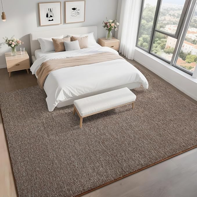 7x10 Brown Area Rug | Washable Memory Foam, Low Pile Non Slip Indoor Carpet for Living Room Bedroom Office Classroom College Dorm Room Home Decor
