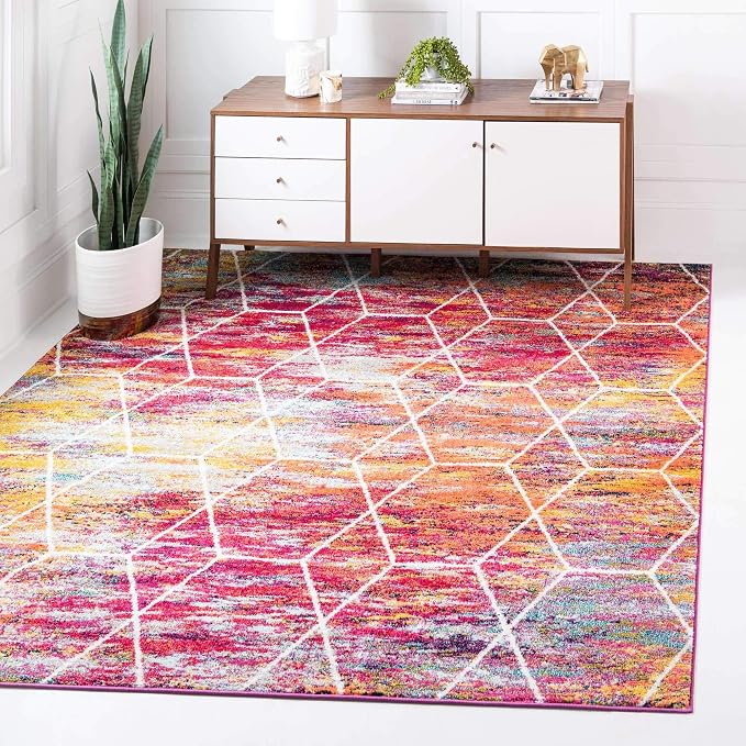 Unique Loom Trellis Frieze Collection Area Rug - Geometric (7' Square, Multi/ Ivory)