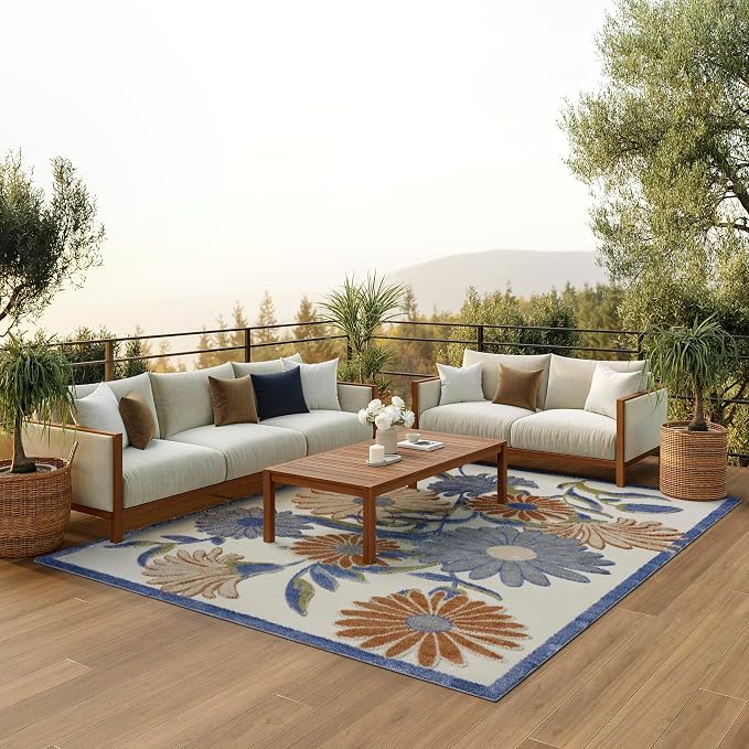 Nourison Home Aloha Beige Multicolor 7'10" x 10'6" Area Rug - Easy Clean, Non Shedding, Bed Room, Living Room, Dining Room, Kitchen (8' x 11')
