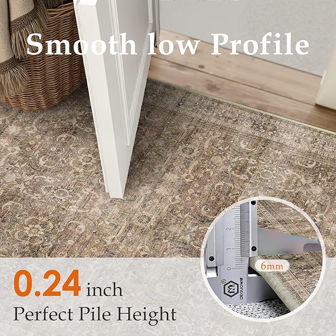 2x8 Brown Vintage Distressed Washable Runner Rug for Hallway | Low Pile, Non Slip, Retro Style, Soft Distressed Long Hallway Runner for Kitchen, Entryway, Laundry, Bedroom, Home Decor