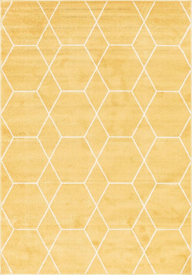 Unique Loom Trellis Frieze Collection Area Rug - Geometric (7' 1" x 10' Rectangle Yellow/Ivory)