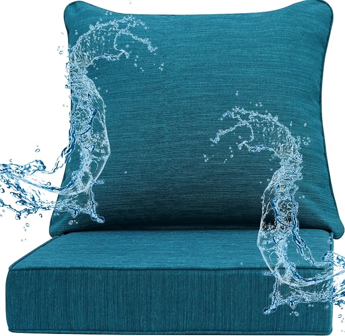 Luxury Outdoor Cushions Set 24 x 22 Inch, 5" Thick Olefin Patio Furniture Cushions, 30D Sponge Filling Fade Waterproof Fade Resistant with Removable Covers and Lumbar Pillow Aspen Malachite