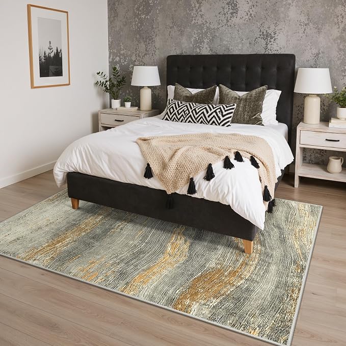 BEIMO 8x10 Washable Area Rug for Living Room, Wave Abstract Bronze Gray | Soft Machine Washable Modern Rug,Streaks Pattern Non Slip Indoor Carpet for Dining Room Playroom Bedroom Office