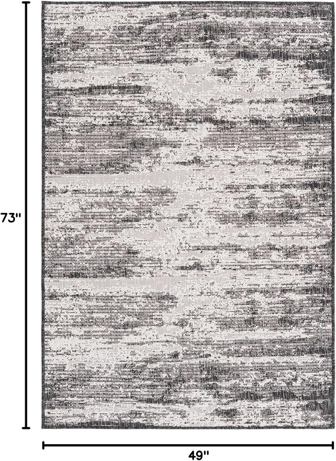 Unique Loom Outdoor Modern Collection Area Rug - Cartago (4' 1" x 6' 1" Rectangle, Charcoal/ Ivory)
