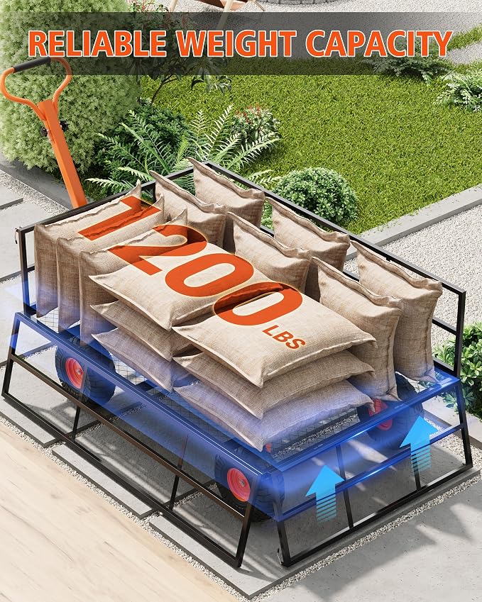 Garvee Steel Garden Cart, 1200 LBS Capacity Utility Outdoor Wagon, Heavy Duty Mesh Garden Wagon with Removable Sides, 2-in-1 Handle, 13" Tires for Yard, Lawn, Garden