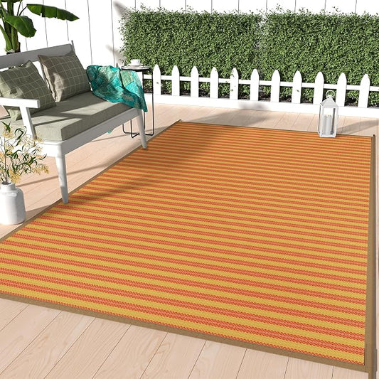 GENIMO Outdoor Rug for Patio Clearance, 6'x9' Reversible Plastic Straw Rugs, Lightweight Waterproof RV Camping Mat for Camper, Balcony, Deck, Backyard, Picnic, Orange