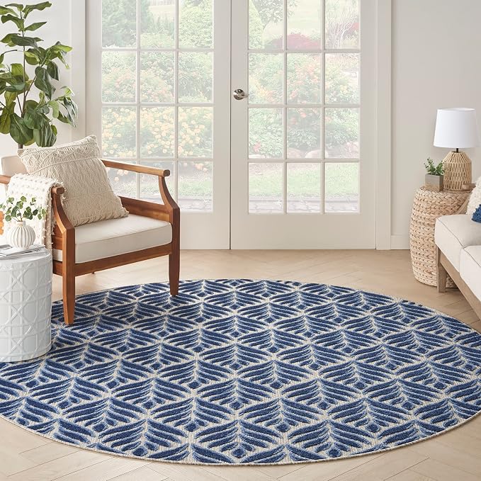 Nourison Home Aloha Blue 7'10" x Round Area Rug - Easy Clean, Non Shedding, Bed Room, Living Room, Dining Room, Kitchen (8' x Round)