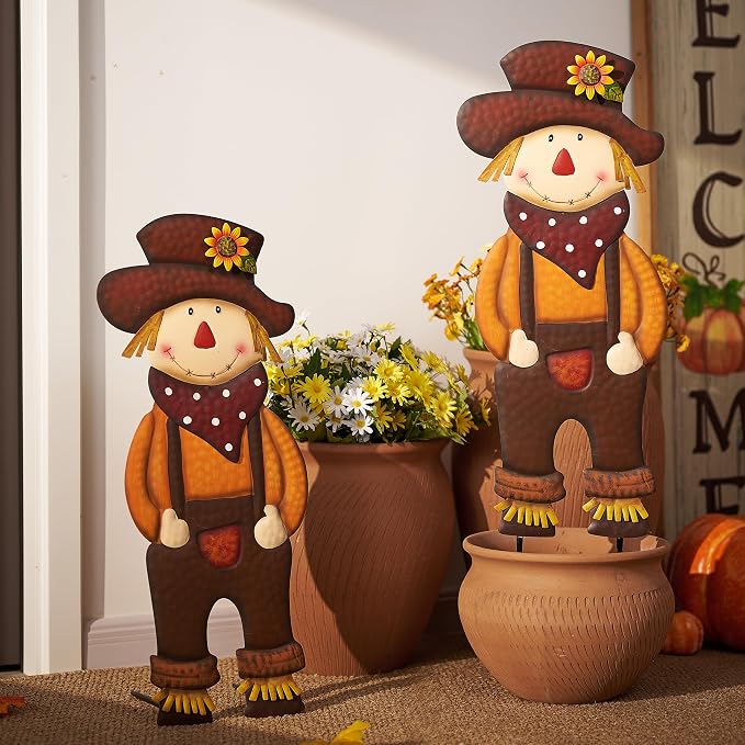 TERESA'S COLLECTIONS Fall Decor for Outdoor Home, Scarecrow for Garden Metal Stakes for Fall Decorations, Autumn Decor for Thanksgiving Decorations, Brown Harvest Yard Signs for Home Lawn Patio, 30"