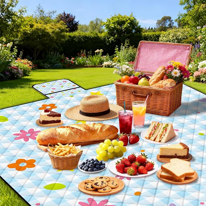Extra Large Picnic Blanket Waterproof,80"x 80"Foldable Machine Washable Beach Blankets,Outdoor Blanket for 6-8 Adults,Picnic Mat Suitable for Indoor Crawling,Park Beach,Camping,Hiking,Travel( Flower)