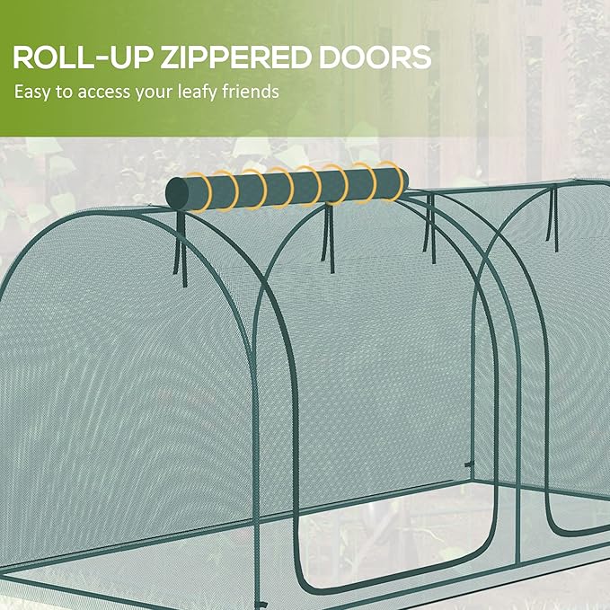 Outsunny 8' x 4' Crop Cage, Plant Protection Tent with Two Zippered Doors, Steel Frame, Storage Bag and 4 Ground Stakes, for Garden, Yard, Lawn, Green