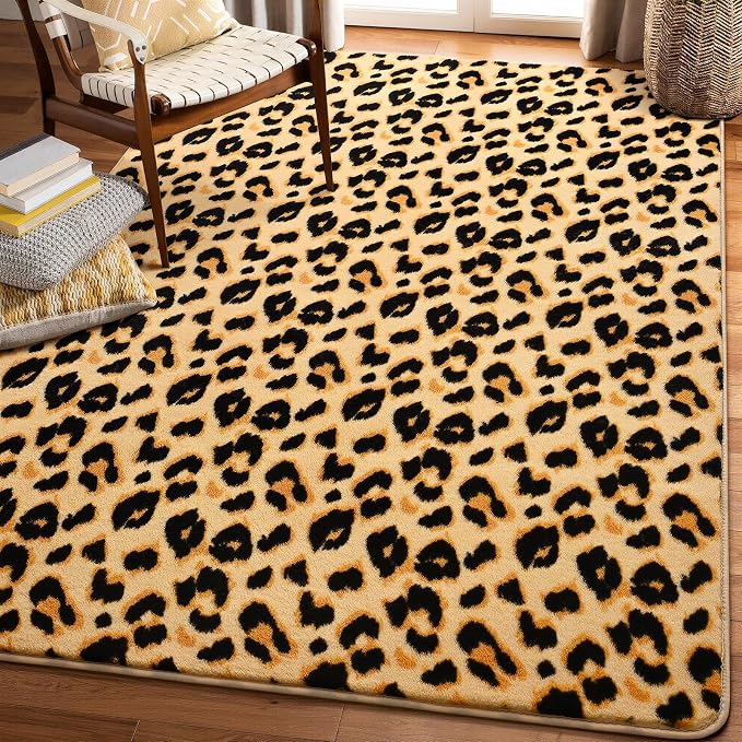 Amearea Soft Leopard Runner Rugs, 2x6 Cheetah Print Bedroom Bedside Rugs | Washable Fluffy Indoor Animal Runner Rug Carpet for Entrance Kitchen Kids Teen Room Living Room Decor, Khaki