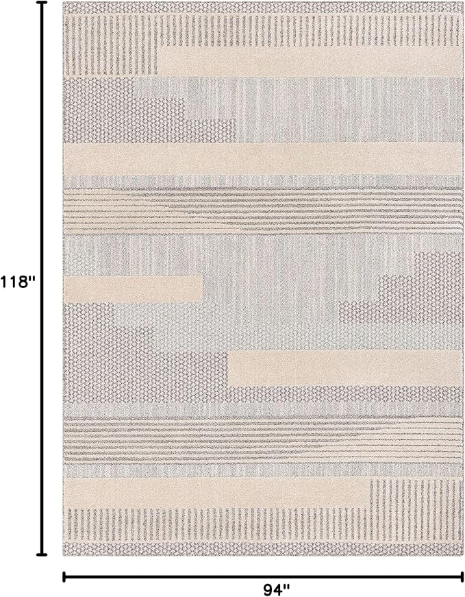 Well Woven Harlow Collection Briar Beige - Modern Tribal Minimalist Geometric 8x10 Area Rug - Ideal for Living Room, Dining Room & Bedroom - Durable, Stain Resistant & Easy to Clean