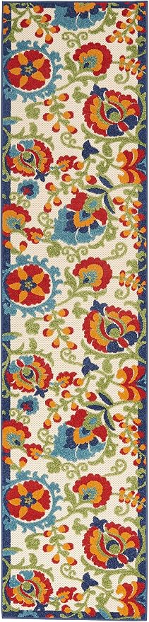 Nourison Home Aloha Multicolor 2'3" x 12' Area Rug - Easy Clean, Non Shedding, Bed Room, Living Room, Dining Room, Kitchen (12' Runner)