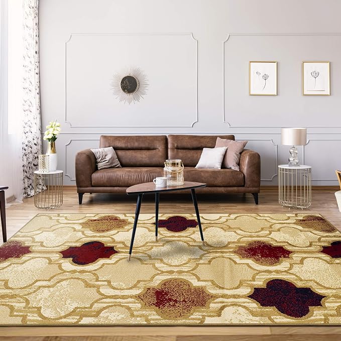 SUPERIOR Modern Indoor Area Rug, Non Slip Rug, 5'x8', Beige | Geometric Design Floor Décor, Easy Care High Traffic Areas Living Dining Room, Bedroom, Office, Entryway, Viking Collection
