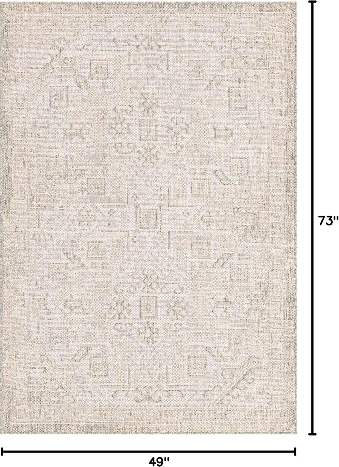 Unique Loom Outdoor Aztec Collection Area Rug - Coba (4' 1" x 6' 1" Rectangle, Light Gray/ Ivory)