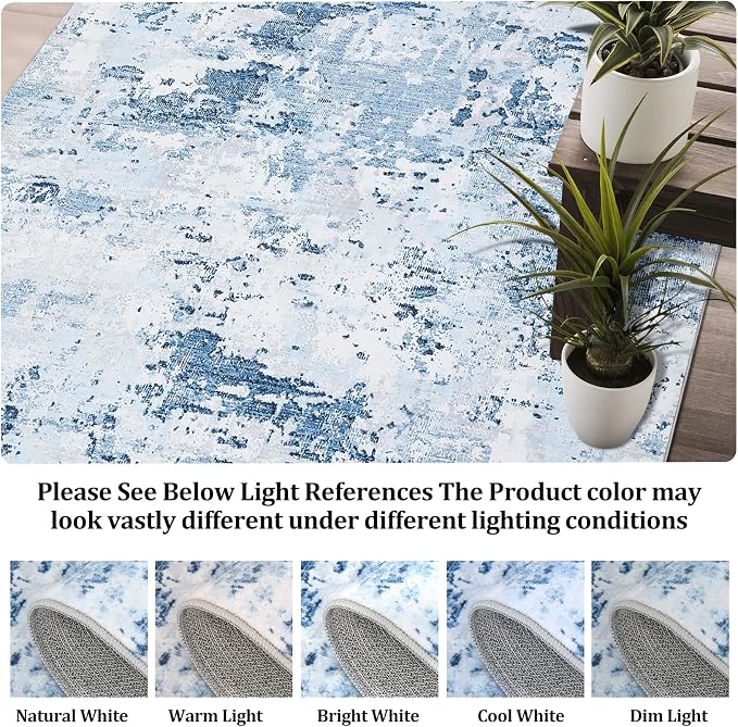 ROYHOME 5x7 Area Rugs Modern Abstract Faux Wool Rug, Blue | Ultra-Soft Low Pile Accent Rug Stain Resistant Carpet Machine Washable Rugs for Bedroom with Non Slip Backing