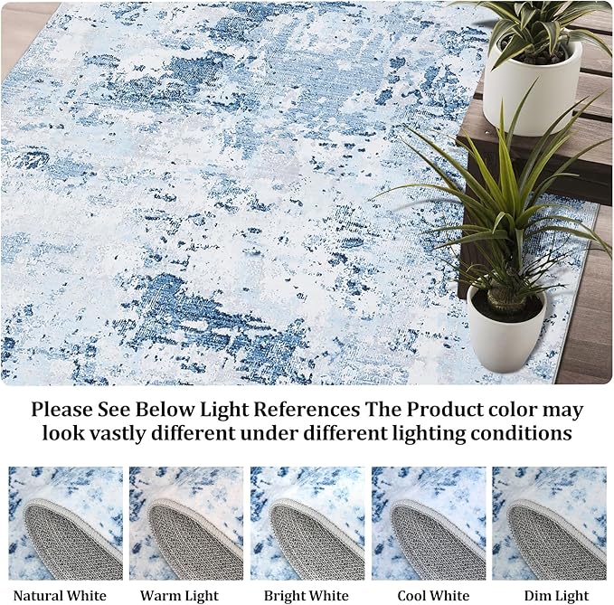 ROYHOME 9x12 Modern Abstract Accent Rug for Living Room, Blue | Stain Resistant Non Slip Low Pile Accent Bedroom Rug Indoor Floor Cover for Office Home Decor