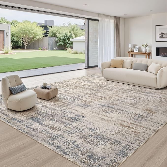 UERMEI 12x15 Area Rug for Living Room Washable Abstract Brown Carpet | Extra Large Soft Low Pile Stain Resistant Non Slip Kid Pet Friendly Open Floor Plan Rug For Bedroom Dining Office