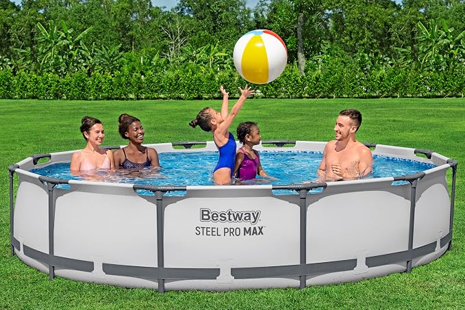 Bestway Steel Pro MAX Frame Pool Set with Filter Pump, Diameter 366 x 76 cm, Light Grey, Round